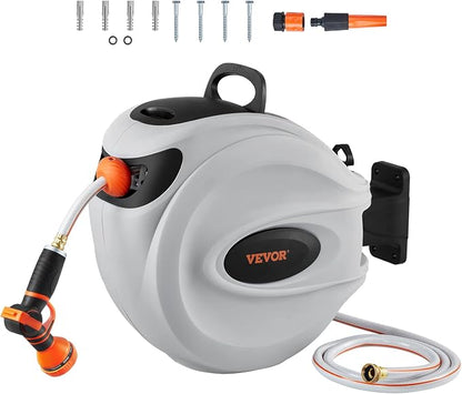 VEVOR Retractable Hose Reel, 65 ft x 5/8 inch, 180° Swivel Bracket Wall-Mounted & Retractable Air Hose Reel, 3/8 IN x 50 FT Hybrid Air Hose Max 300PSI
