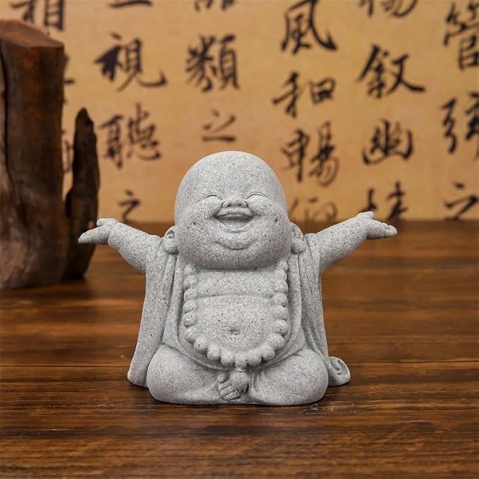 Stone Buddha Sculpture Zen Praying Statue Sculptures Ornament for Wealth Good Luck Feng Shui Decor Home Office Fish Tank Decoration