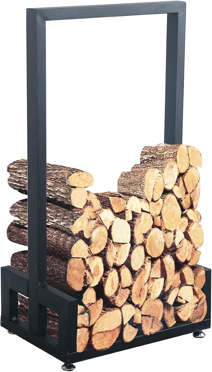 MBQQ Industrial & Rustic Heavy Duty Firewood Log Rack for Home Fire Place Decoration,Indoor Outdoor Wrought Iron Firewood Holders,Lumber Storage Stacking, Black