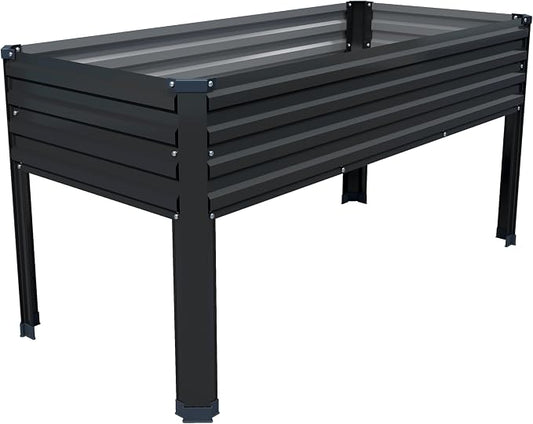 DIIYIV Galvanized Raised Garden Bed with Legs,48×24×30in Elevated Planter Box for Backyard,Garden, Patio, Balcony, 350lb Capacity,Planters for Outdoor Plants,Black
