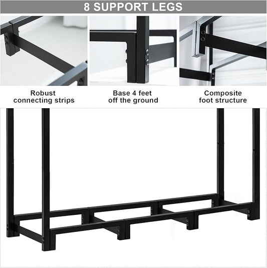 Firewood Rack with Log Carrier, 4FT Outdoor Wood Rack for Firewood, Heavy Duty Firewood Log Rack for Fireplace Fire Pits