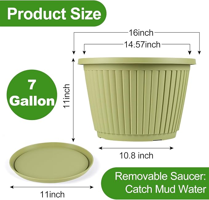 16-inch-Large-Planters-for-Outdoor-Plant，Plastic Indoor Flower Pots with Drainage Holes & Saucer，4 Packs Decorative Garden Pots for Plantfor Home Porch Decor