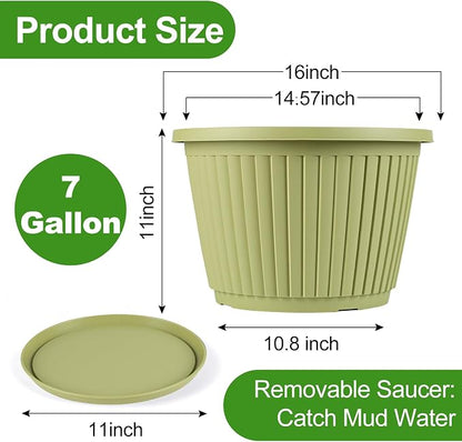 16-inch-Large-Planters-for-Outdoor-Plant，Plastic Indoor Flower Pots with Drainage Holes & Saucer，4 Packs Decorative Garden Pots for Plantfor Home Porch Decor