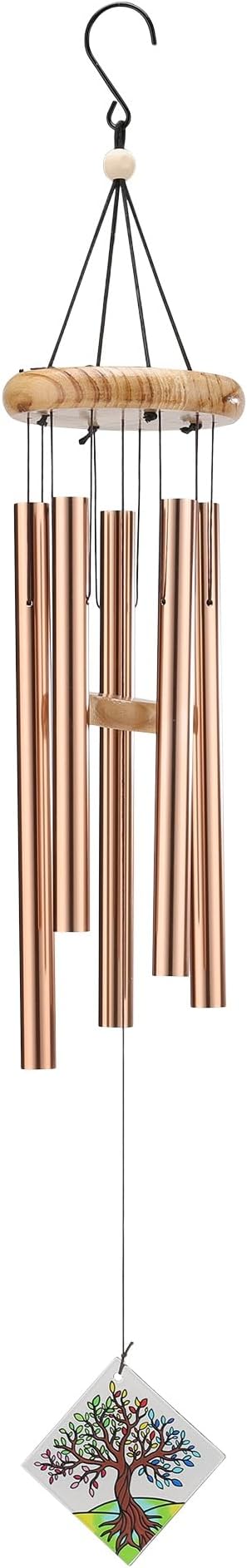 Solar Wind Chimes Outdoor with Glass and Copper (Square Life Tree) | Solar Powered, Garden Decor, Patio Decor, Glass and Copper, Outdoor Use