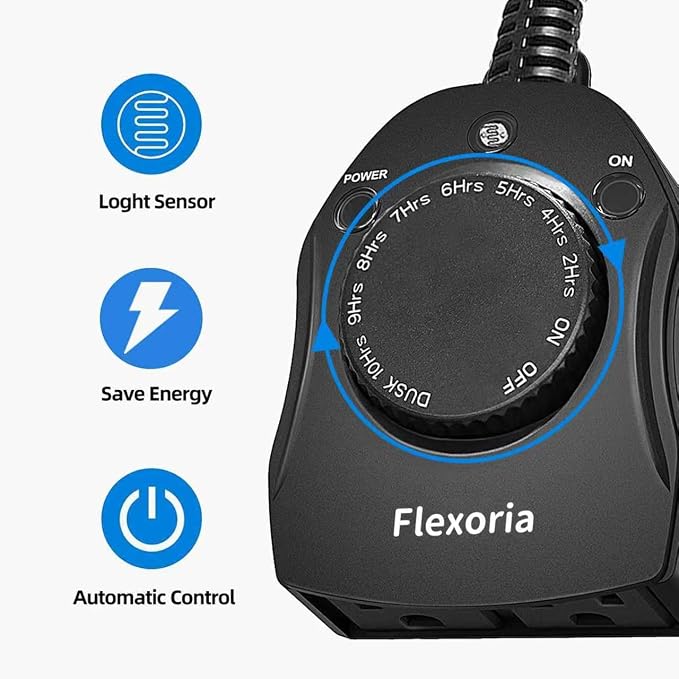 Outdoor Timer Outlet Waterproof, Dusk to Dawn Light Sensor Timer, 2 Grounded Electrical Outlets for Outdoor Lights, 15A/1875W, ETL Listed (2 Packs)