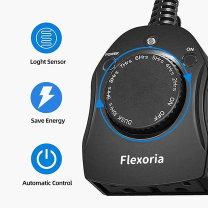 Outdoor Timer Outlet Waterproof, Dusk to Dawn Light Sensor Timer, 2 Grounded Electrical Outlets for Outdoor Lights, 15A/1875W, ETL Listed (2 Packs)