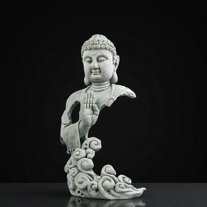 Meditation Buddha Statue, Sandstone Zen Sculpture for Aquarium Fish Tank, Garden, Home & Office Decor (Indoor/Outdoor) ﻿