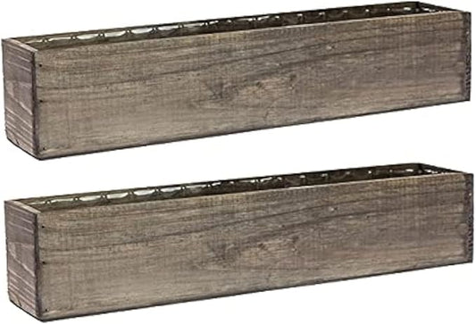 Wooden Planter Box, Rustic Barn Wood with Plastic Liner l Restaurant and Wedding Decorations l Wedding Bouquets, Table Centerpiece (20x4 Set of 2, Natural)