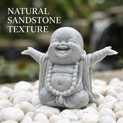 Laughing Buddha Statue, Sandstone Figurine for Aquarium Zen Decor | Laughing Buddha sandstone figurine with a cheerful design for aquarium decor, bonsai displays, and minimalist zen spaces