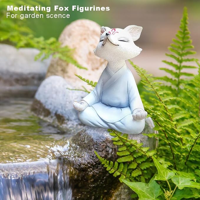Zen Fox Buddha Statue, Yoga Figurine for Home Office, Garden Decor | Meditation decor, resin animal fox statues, fox figurines, feng shui shelf decor spiritual gifts for indoor outdoor