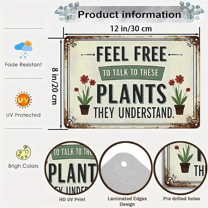 Bestylez Garden Gifts Feel Free to Talk with These Plants They Understand Vintage Gardening Signs for Home Garden Greenhouse Living Room Bedroom Yard Outdoor Decor 8X12 Inch (3373)