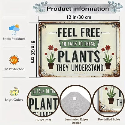 Bestylez Garden Gifts Feel Free to Talk with These Plants They Understand Vintage Gardening Signs for Home Garden Greenhouse Living Room Bedroom Yard Outdoor Decor 8X12 Inch (3373)