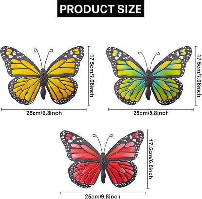 EOORAU Metal Butterfly Wall Decor - 3 Pack Lifelike Butterflies Wall Art Sculpture Hanging Decorations for Indoor or Outdoor, Yard Patio Fence Garden Decoration