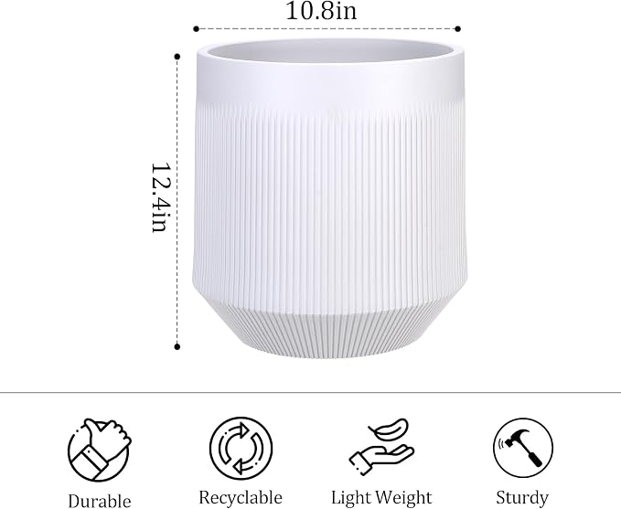 Plant Pots，Set of 2 Plastic Large Pots for Indoor Plants,Flower Pots Outdoor Planters with Drainage Hole and Seamless Saucer,(White 12Inches)