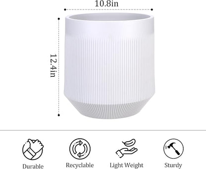 Plant Pots，Set of 2 Plastic Large Pots for Indoor Plants,Flower Pots Outdoor Planters with Drainage Hole and Seamless Saucer,(White 12Inches)