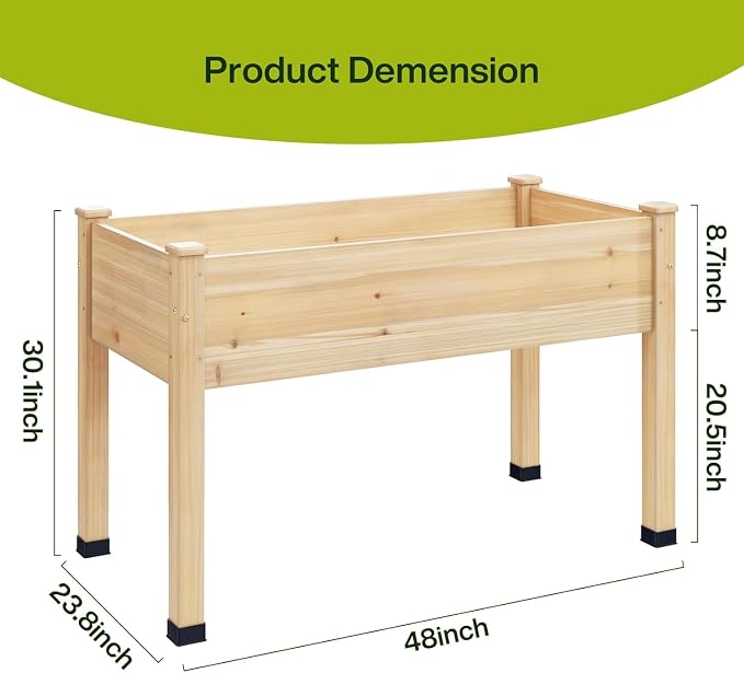 Wood Raised Garden Bed, 48x24x30in Elevated Wooden Planter Box with Legs Standing Growing Bed for Backyard, Patio, Balcony with Bed Liner, 200 Pound Capacity 3PCS