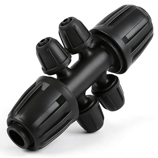 10 Pack 1/2" To 1/4" Drip Irrigation Fittings, 1/2 Inch (1/2" ID x 0.6-0.65" OD) Drip Line to 1/4 Inch Irrigation Tubing Barbed Adapter Anti-Drop Locked Nut Barbed Reducer 6 Way Tee Connectors