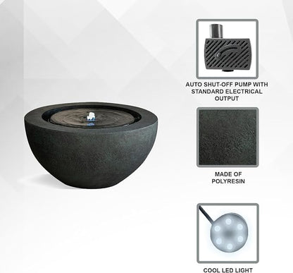 XBrand 9.65" H Round Sphere Water Fountain Indoor/Outdoor with LED Light, Polyresin Bubbler Feature for Patio, Yard, Home Décor - Dark Green, Tranquil Serene Garden Accent