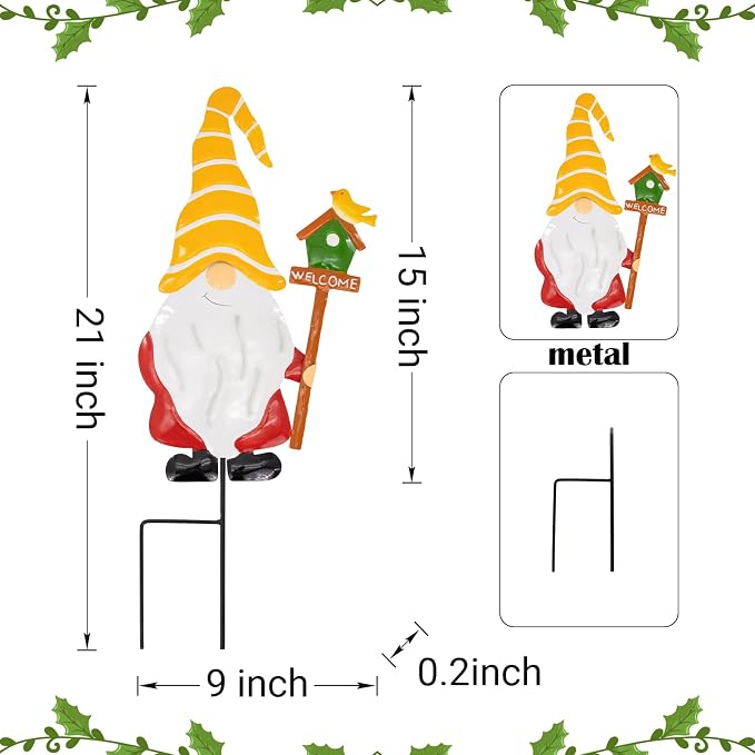 Garden Gnome Decorative Stake, Metal Welcome Sign Silhouette Art | Outdoor Iron Welcome Sign Yard Silhouette, Waterproof Weather Resistant Elf Lawn Ornament for Patio Porch Wall Art