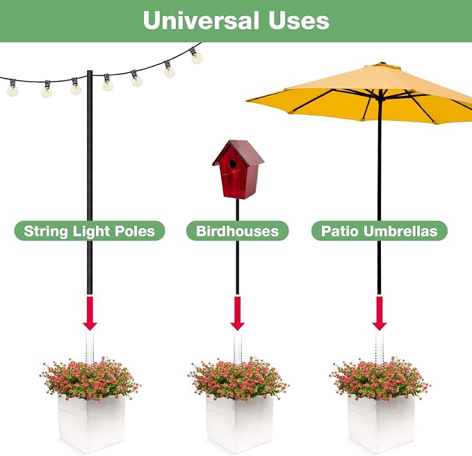 Extra Large Decorative Wooden Planter with Universal Pole Support for String Light Poles, Umbrellas, Bird Feeders. Solid Wood Outdoor Garden Patio Box for Plants or Flowers, 17"x17"x18", White