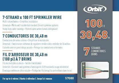 Orbit 57088 Underground Sprinkler Wire, 7-Strand Solid, 100 Ft, UF/UL Listed, Multi-Color, 18-Gauge