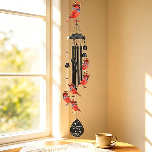 Cardinal Wind Chimes Outdoor Metal Windchimes Garden Patio Decor | Cardinal Gifts for Women Ideal Memorial/Housewarming/Birthday/Festival Gifts Front Yard Decor
