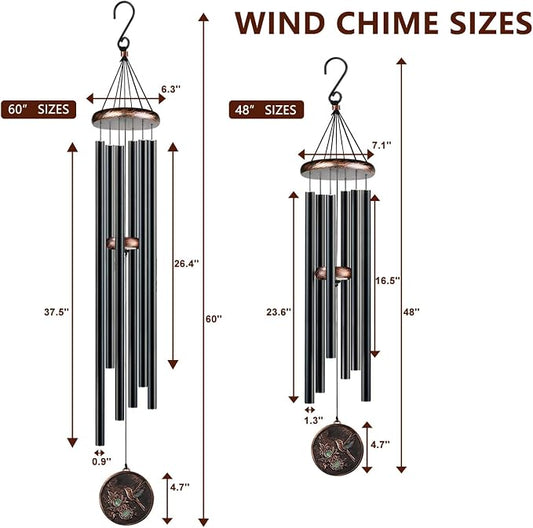 60 Inch Large Wind Chimes for Outside, Deep Tone Hummingbird Decor | Deep relaxing tones, 60-inch size, weather-resistant aluminum, vintage hummingbird design, gift boxed and ready to hang