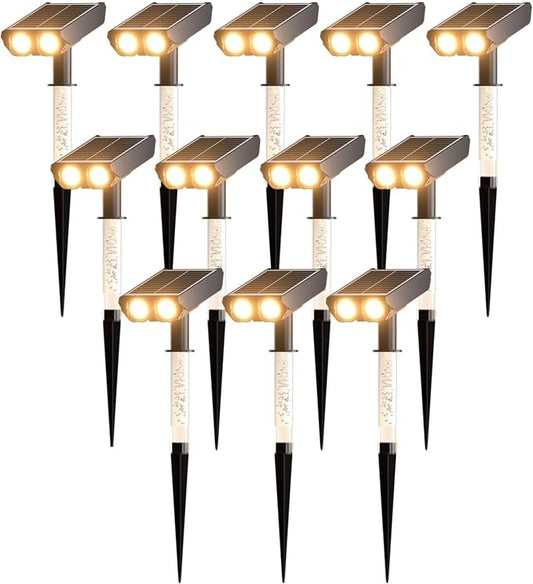 Solar Spot Lights Outdoor Adjustable Beam & PC Light Guide Column, 12 Pack Solar Lights Outdoor Waterproof IP65, 2 Modes & Auto On/Off Landscape Spotlights for Garden Yard Pathway Tree (Warm Yellow)