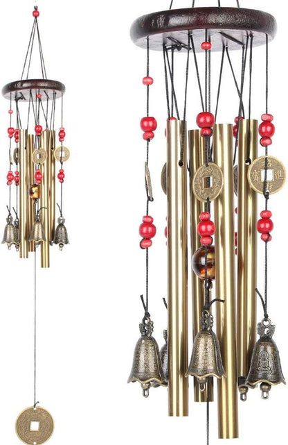 Chinese Traditional Retro 4 Tubes 5 Bells Bronze Yard Garden Outdoor Living Wind Chimes 60cm