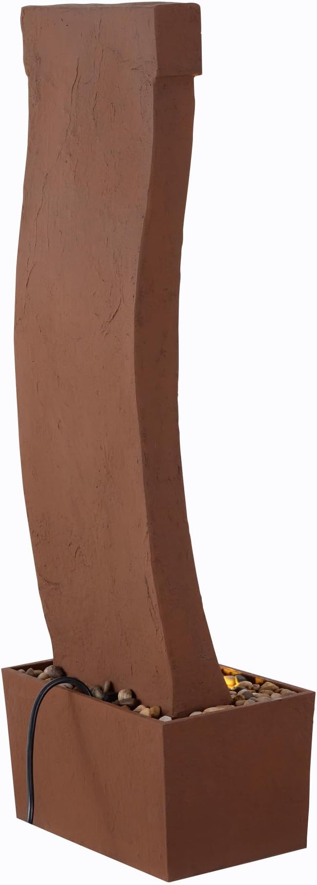 Teamson Home 38.5" Indoor/Outdoor Modern Curved Faux Slate Waterfall Fountain with LED Lights, Red Rock | Freestanding, Faux Slate, LED Lights, Red Rock, Weather-Resistant