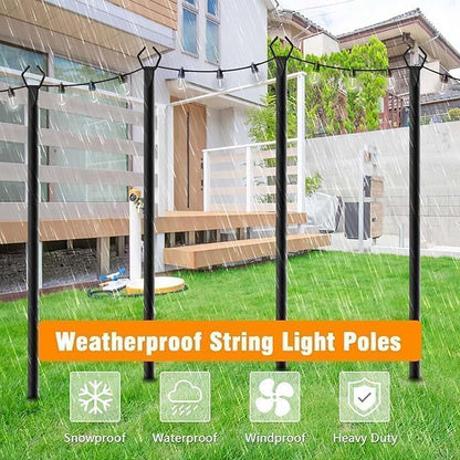 LETIANPAI 10Ft String Light Poles 2 Pack,Light Poles for Outside Lights,Outdoor with Fence Brackets Hanging Lights,Metal Stand Deck Patio Backyard