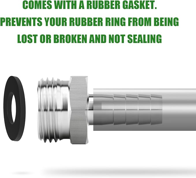 TAISHER 2PCS 304 Stainless Steel Garden Hose Repair Connector, 1/4" Barb x 3/4" GHT Male Garden Hose Adapter with Hose Clamps