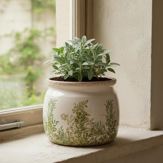 Xiaan Jiaju Cottagecore Ceramic Vase and Planter, Small Herb Pots with Drainage for Indoor Plants, Country Rustic Flower Pot for Kitchen Windowsill Tabletop, Farmhouse Home Decor Gift, Cottage Fern