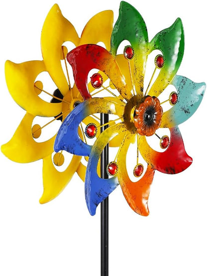 Stargarden Wind Spinner, Colorful Metal Wind Sculptures & Spinners | Double Pinwheels, 63*13"Windmills for Yard and Garden