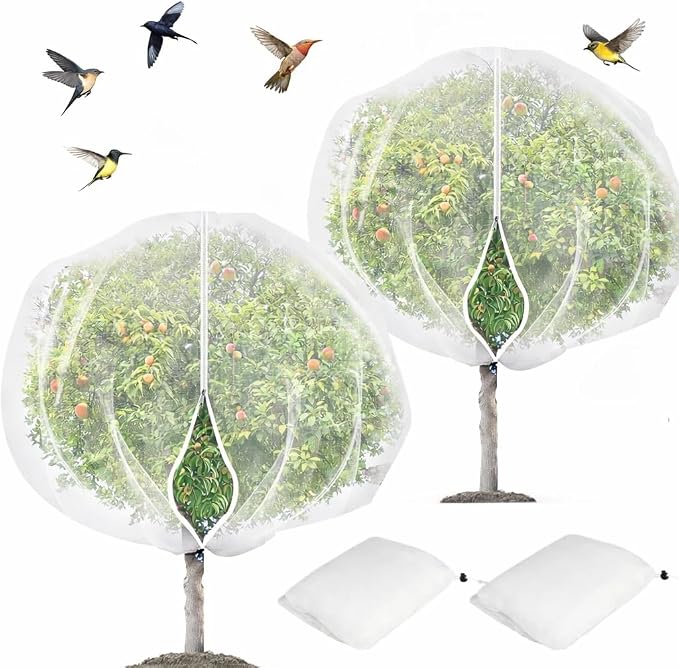 2Pcs 10X10ft Fruit Tree Netting Covers for Birds and Squirrels –Bird Nets for Fruit Trees with Zipper and Drawstring, Extra Large Durable Mesh Garden Netting to Protect Fruit Trees