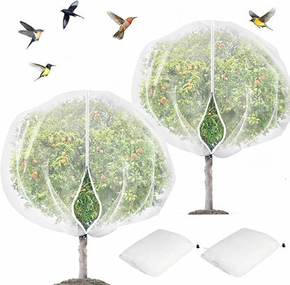 2Pcs 8x8ft Fruit Tree Covers with Zipper and Drawstring, Durable Garden Mesh Net to Protect Fruit Trees, Apple, Cherry, Peach Trees – Reusable, Lightweight