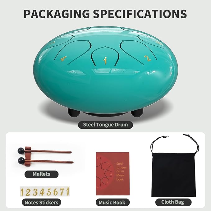Rain Drum for Outside Garden, 6 Inches 8 Notes Steel Tongue Chakra Drums, Waterproof Meditation Rain Chime, Musical Instruments for Adult Gift with Bag, Music Book, Drum Mallets (Blue)