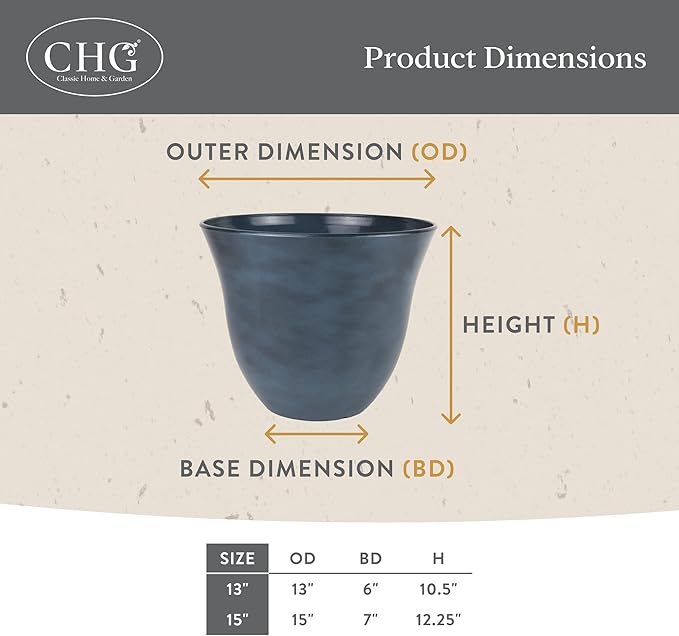 GROWSCAPE Honeysuckle Resin Planter, Durable Garden Pot, 15" Ocean Blue | Hand-Painted Finish Plant Pots, Lightweight Indoor Outdoor Planter, UV-Resistant, Great for Patio, Home & Garden Decor Accent