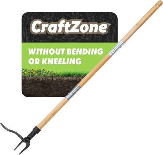 Weed Puller Long Handle Foot Platform Design 4-Claw Steel Head & Removable 3-Section Pole Garden Tools-Easily Remove Weeds Without Bending or Kneeling Stand Up Weed Puller Tool with Wooden
