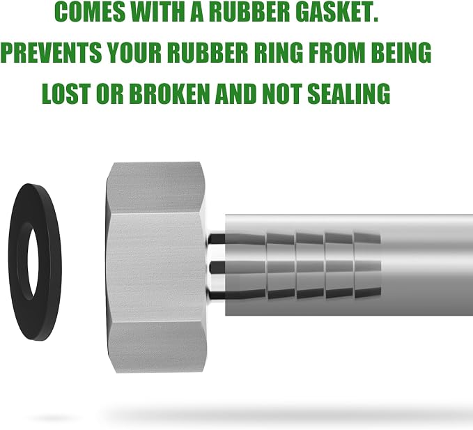 TAISHER 2PCS 304 Stainless Steel Garden Hose Repair Connector, 5/16" Barb x 3/4" GHT Female Garden Hose Adapter with Hose Clamps