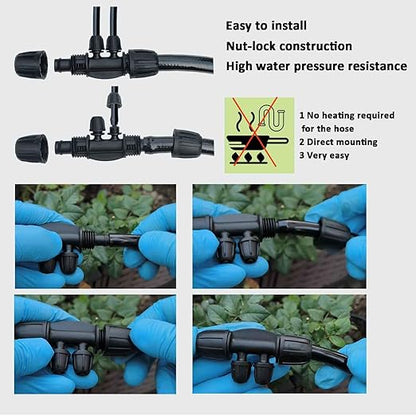 Drip Irrigation System for Garden with Water Timer Main ID 1/2inch 32Ft and 1/4inch 131Ft Water Hose, 2-Zone Automatic Watering System Sufficient Water Irrigation Dripper Waterflow Evenly Easy DIY