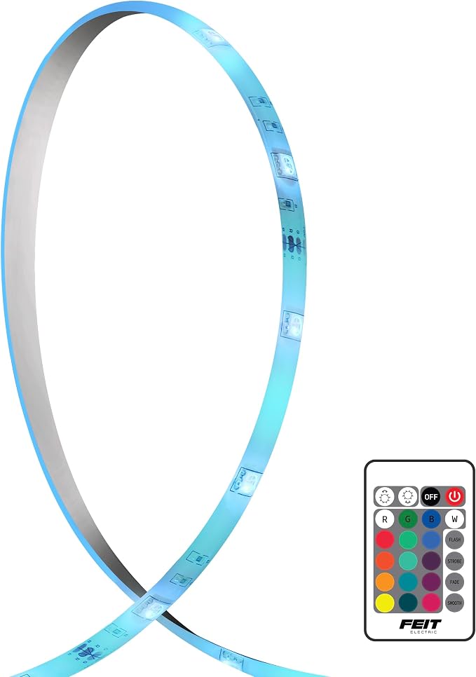 Feit Electric 10ft Color LED Tape Light, Dimmable, RGB Color with Remote Control, Cut-to-Fit Design, 5V USB-Powered Display Lighting, Indoor Use Only, 25,000-Hour Lifetime, TAPE120/RGB/USB