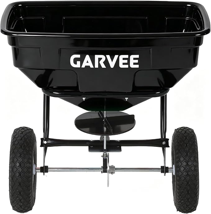 Tow Behind Broadcast Spreader, 125 LBS Large Capacity Universal Hook Tow & Push Lawn Spreader, 9.8 ft Spreading Width 30 Adjustable Settings, Compatible with UTV ATV Riding Mower & Most Tractors