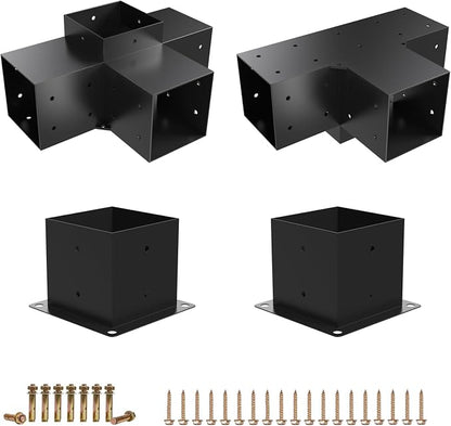 2 Pack Pergola Brackets 4x4 Pergola Kit 4-Way T Brackets Corner Bracket/ Gazebo Kit Post Base for 4x4'' (Actual 3.5x3.5 in) Wooden Beams Lumber Gazebos Patio Pergola Sheds