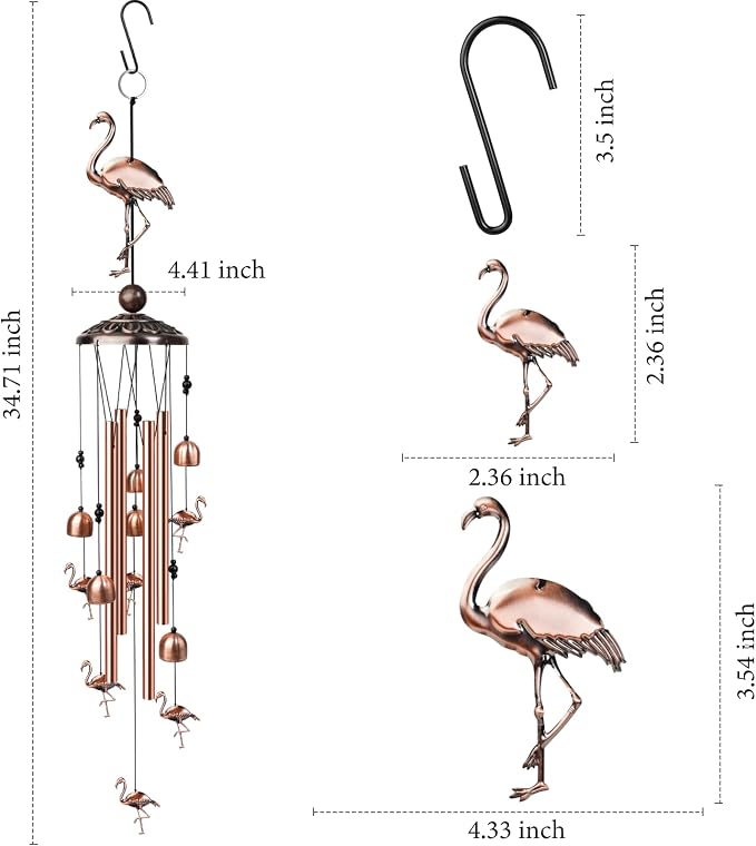 35" Flamingo Wind Chimes, Decorative Outdoor Wind Chime, Gifts for Women Mom Grandma