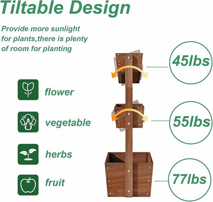Raised Garden Bed,3 Tier Vertical Garden Planter,Planter Box,Fir Wood Adjustable Freestanding Elevated Herb Stand Tower,Flower Strawberry Vegetable for Outdoor Indoor Balcony,33x17x46,Brown