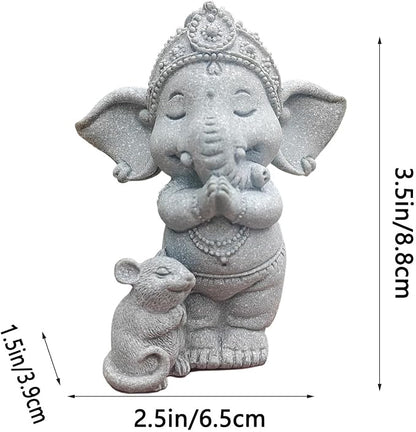 livelyfish Small Elephant Statue Sandstone Figurine Hindu Meditation Buddha Sculpture for Fish Tank Aquarium Decoration (E)