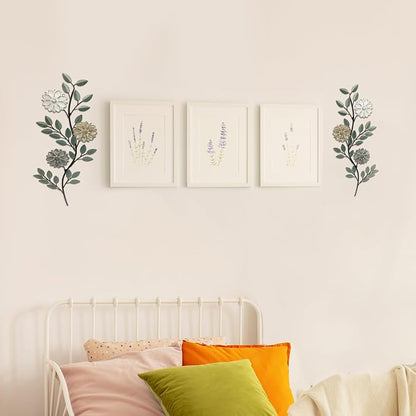 MorningRo 2 Pcs Metal Flower Leaves Wall Art Spring Wall Decor Living Room, 15.75 Inch Vintage Rustic Branch Leaf Wrought Iron Scroll Art Decor for Summer Bedroom Indoor Outdoor Decorations(Green)
