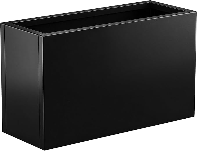 Metal Planter Box 30” x 12” x 16”, Tall Rectangle Planter Box | with with Drainage Holes & Rust-Proof Coating, Modern Outdoor/Indoor Black Planter Box for Porch, Garden, Patio, Yard