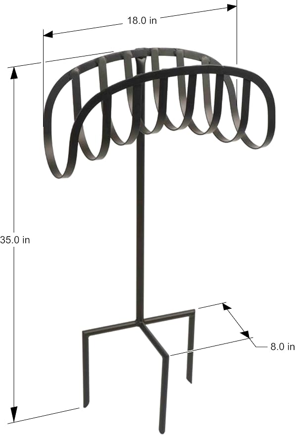 Liberty Garden Freestanding Decorative Powder Coated Steel Manger Garden Hose Holder Storage Stand with 3 Prong Anchor Support, Black